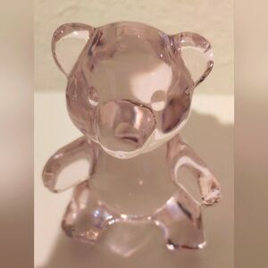 Oneida Cut Lead Crystal Pink Teddy Bear Vintage Animal Paperweight Korea Figure